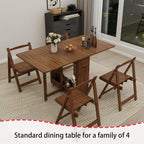 Folding Dining Table Set for 4, Foldable Kitchen Dinning Set with Chairs | Bamboo, Double Drop Leaf Devise, Inside of Dinner Table Can Store Fold Chairs, Assembly Free for Compact Apartment - Brown