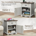 Halitaa Nightstands Set of 2 with Charging Station, White Oak | Bedside Table with Large Drawer, Side Table with Storage Cabinet and Adjustable Shelf, Farmhouse End Table for Bedroom