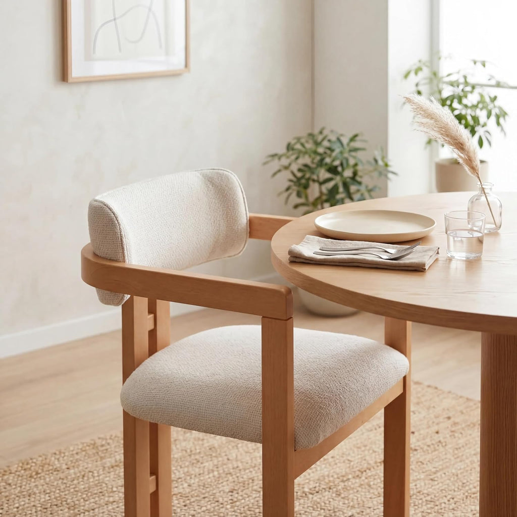 MELAGIO Mid-Century Modern Dining Chair – Upholstered Performance Fabric Seat, Solid Walnut Wood Frame, Fully Assembled Accent Chair for Dining Room, Kitchen or Living Space (Cream)