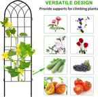LZRS 2 Pack 71x20in Rustic Iron Arch Decoration Garden Trellis with Black Metal Coating – Perfect for Supporting Climbing Plants Outdoor, Roses, Vines, Flowers, and Vegetables.