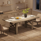 Takywep 71" Large Dining Table for 6-8, Farmhouse Wooden Kitchen Table with Sturdy Triangular Legs, Thick Rectangle Tabletop, Heavy-Duty Base for Dining Room, Apartment, Kitchen, Rustic Gray