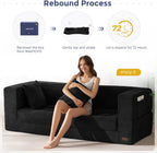 MAXYOYO Folding Sofa Bed, Convertible Loveseat Couch with Pillow | 3-Seat Foldable Floor Sofa Bed with Back Support, Tufted Floor Couch with Side Pocket & Armrests for Living Room, Apartment