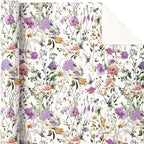 WRAPAHOLIC Kraft Floral Wrapping Paper Roll - Mini Roll - 17 Inch x 16.5 Feet - Garden Wildflower Wrapping Paper Perfect for Girls Women Birthday, Wedding, Bridal Shower