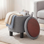 GIANTEX Round Storage Ottoman with Removable Lid & Sturdy Legs, Gray | Linen Fabric Upholstered Ottoman Foot Stool, Small Foot Rest for Living Room, Bedroom