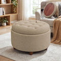 25" Round Ottoman with Storage, Small Coffee Table with Reversible Tray Lid | Tufted Fabric Round Storage Ottoman with Solid Wood Legs, 3-in-1 Footrest for Living Room, Bedroom, Entryway, Coffee