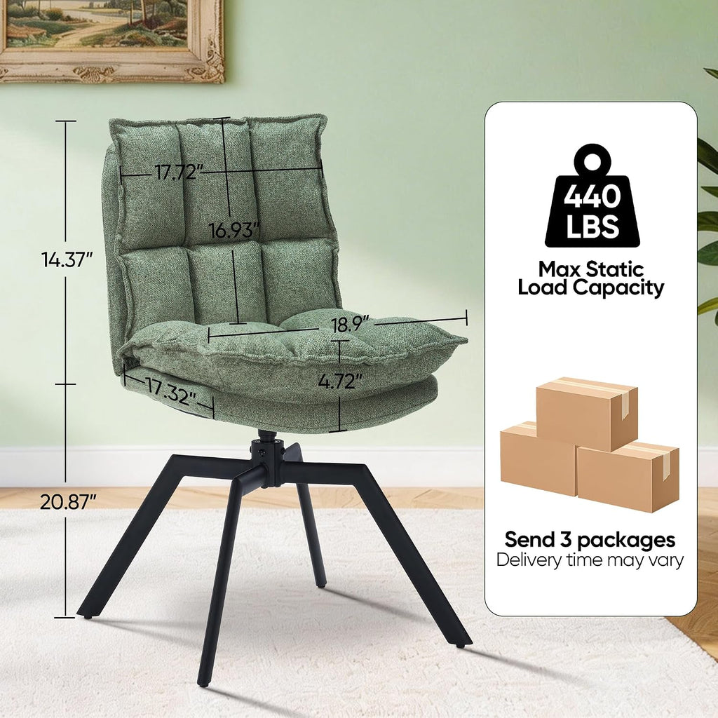 Swivel Dining Chairs Set of 6, Mid-Century Modern Chairs with Linen Fabric, High Back with High-Density Stuffed PP Cotton & Automatic Swivel Metal Legs, Suitable for Kitchen & Living Room(Green)