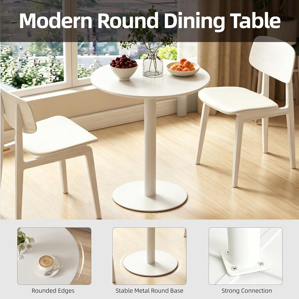 Round Dining Table 24" Circle Tulip Table with Metal Thickened Tabletop & Sturdy Metal Pedestal Mid Century Modern Leisure Bistro Kitchen Tables 2 People Small Places Living Room Cafe,White