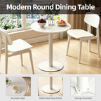 Round Dining Table 24" Circle Tulip Table with Metal Thickened Tabletop & Sturdy Metal Pedestal Mid Century Modern Leisure Bistro Kitchen Tables 2 People Small Places Living Room Cafe,White
