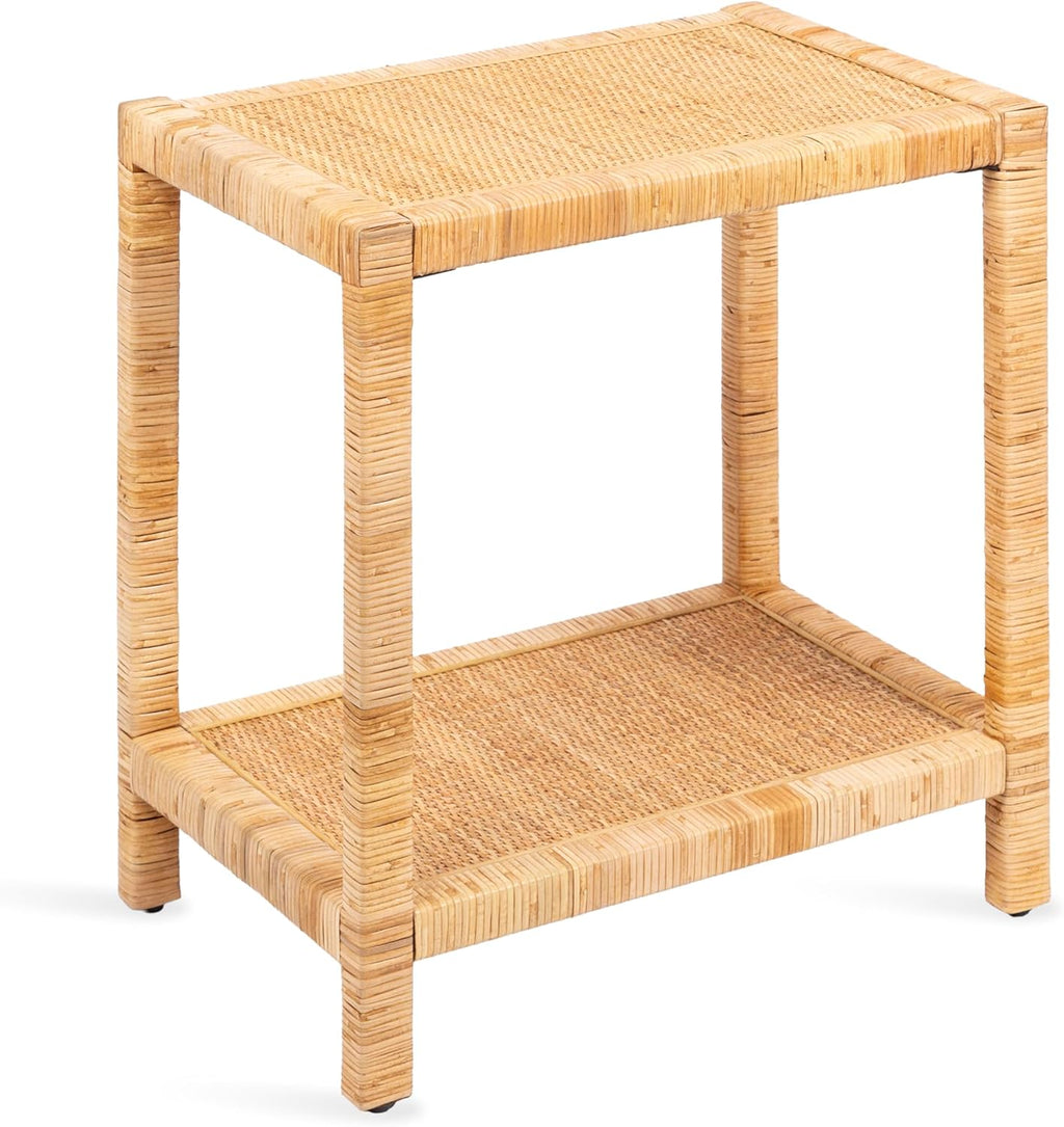 Kate and Laurel Rafina Coastal Rectangle Rattan Side Table, 22 x 14 x 24, Natural Brown, Transitional Boho Rectangular Woven Rattan End Table for Use as Living Room Decor Accent
