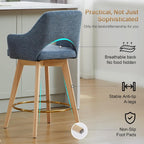 Zesthouse Swivel Counter Stools Set of 4, Wooden Counter Height Bar Stools | 26" Farmhouse Counter Stools with Back & Arm, Upholstered Linen Fabric Barstool with Solid Wood Leg, Blue Island High Chairs