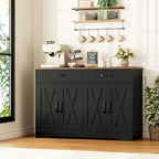 HOSTACK Buffet Cabinet with Storage, 47.2" Kitchen Sideboard Buffet with Drawers, Modern Farmhouse Coffee Bar Station with Shelves, Barn Doors Storage Cabinet for Living Room, Black/Rustic Brown