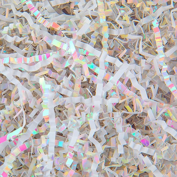 Caleihd Crinkle Cut Paper Grass Cushion Paper Streamer for Christmas Wedding Birthday Bridesmaid Engagement Craft Gift Boxes Bags Filler Decoration 4.5oz Diamond White
