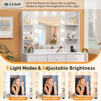 VINGLI Vanity Desk with Mirror and Lights, Makeup Vanity Table w/ 6 Storage Drawers & Shelevs, 58in White Dressing Table Built in Hollywood Bulbs & Charging Station & Hairdryer Holder, Gifts for Girls