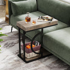 Tribesigns Narrow Side Table for Couch, C Shaped End Table with Metal Frame, Farmhouse Bedside Tables, Small Sofa Tables for Small Spaces, Living Room (1, Gray+Black)