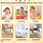 Kids Table and 2 Chairs Set, 3 Piece Wooden Toddler Table and Chair Set, White Activity Play Table and Chairs for Kids, Children's Art Desk Set (Rabbit Theme)