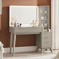 T4TREAM 48" Fluted Makeup Vanity Desk with 36" Lighted Mirror, White Alder | Smart LED Mirror, Visible Glass Top, 5 Drawers & Adjustable Storage Shelves, Charging Station, Bedroom Makeup Storage