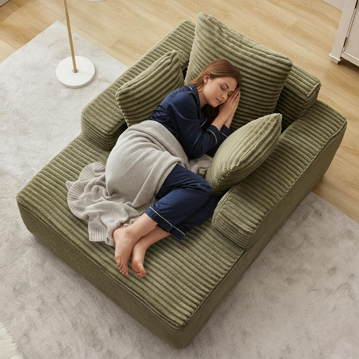 Couch Chaise Lounge Chair, 54" Oversized Cloud Sofa with Deep Seat, Plush Corduroy Reading Chair for Living Room, Bedroom, Reading Nook, Apartment, Gaming Room & Movie Nights, Green