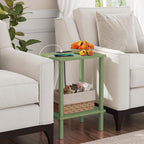 TUTOTAK End Table with Charging Station, Small Side Table with Outlets, Nightstand Bedside Table, 2-Tier Storage Shelf for Small Space, Living Room, Bedroom, Olive Green TB01BOG040