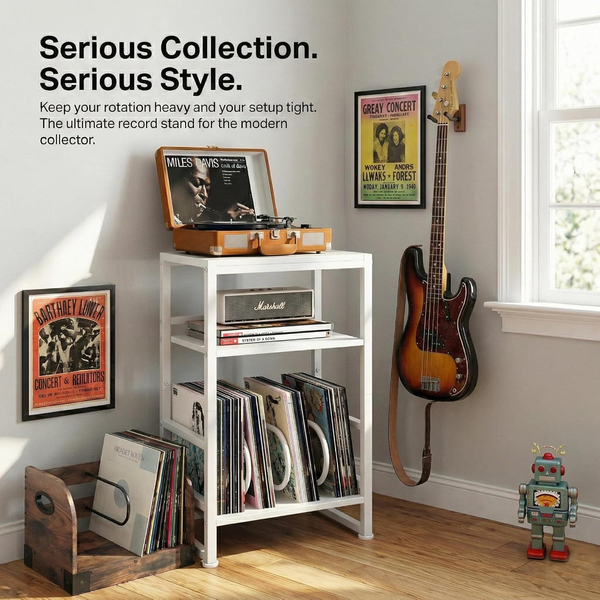 Record Player Stand,3-Tier Record Player Table with U-Shaped Vinyl Storage Up to 120 Albums,28" H End Table Turntable Stand with Storage,Record Table Vinyl for Living Room Bedroom