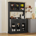 YITAHOME 71'' Kitchen Pantry Storage Cabinet with Microwave Stand, Tall Freestanding Hutch Cabinet with Power Outlet, Pantry Cabinets with Buffet Cupboard, Drawers and Acrylic Doors for Home, Black | Tall Freestanding Hutch Cabinet with Power Outlet