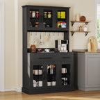 YITAHOME 71'' Kitchen Pantry Storage Cabinet with Microwave Stand, Tall Freestanding Hutch Cabinet with Power Outlet, Pantry Cabinets with Buffet Cupboard, Drawers and Acrylic Doors for Home, Black | Tall Freestanding Hutch Cabinet with Power Outlet