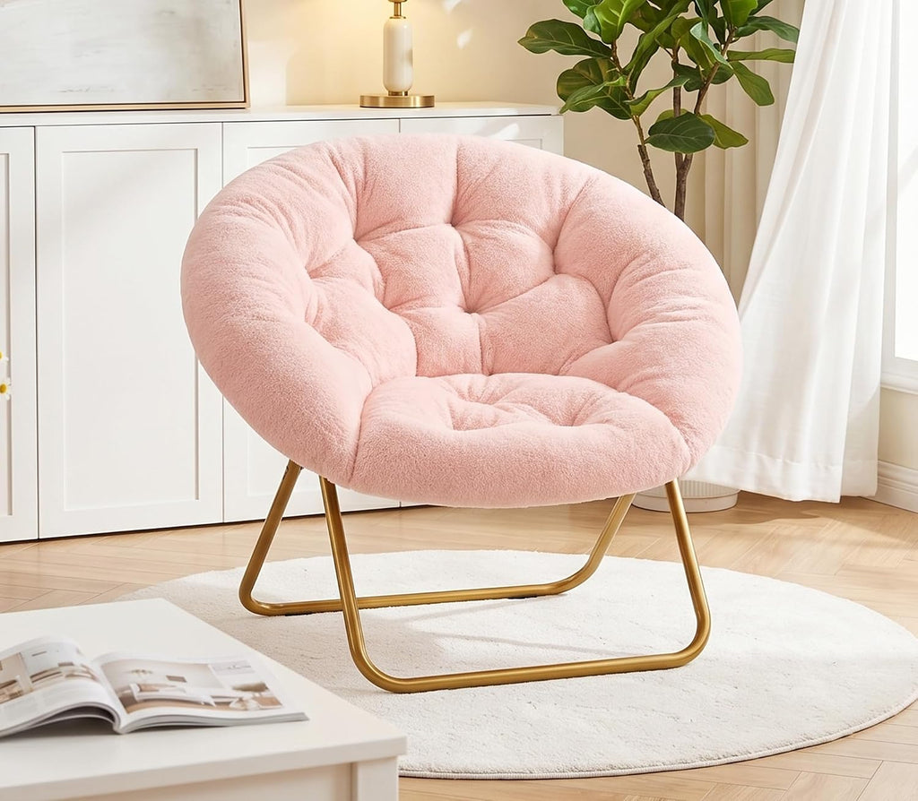 Cozy Saucer Chair, Padded Round Moon Lounge Chair for Bedroom Living Room | Thick Padded Cushion, Curved Relaxing Shape and Easy Folding Frame for Lounging, Reading and Dorm