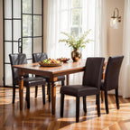SyMax Dining Chairs Set of 4, Faux Leather Upholstered Dining Room Chairs, Modern Parsons Kitchen Chairs with Wood Legs, Brown (Only Chairs)