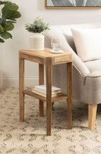 Kate and Laurel Talcott Modern Narrow Rectangle Wood Side Table, 16 x 10 x 25, Natural Wood, Transitional Decorative Slim Two-Tier End Table for Use as a Bedroom Nightstand or Living Room Accent