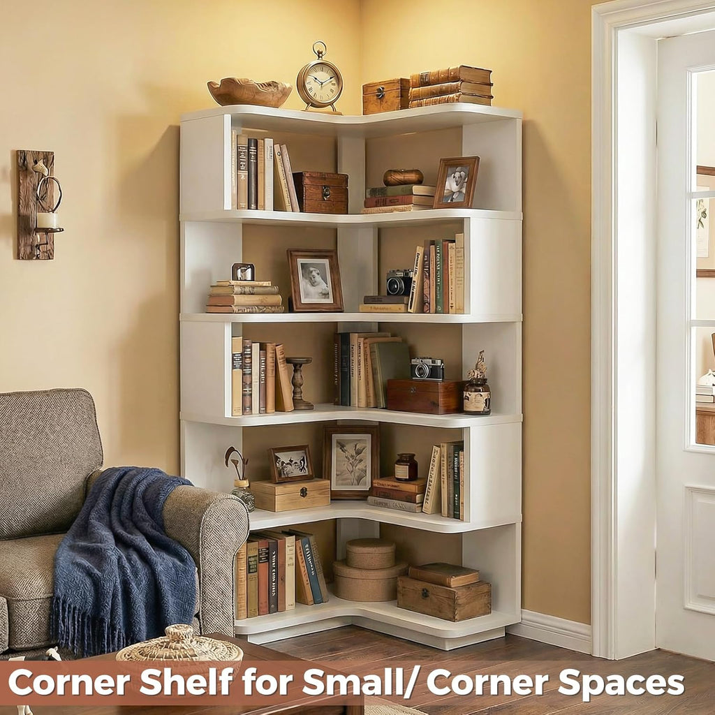 Besiost Corner Book Shelf, 6-Shelf Corner Bookshelf for Small Corner Spaces