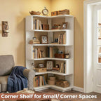 Besiost Corner Book Shelf, 6-Shelf Corner Bookshelf for Small Corner Spaces