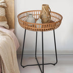 Oakrain Small End Table, Small Round Coffee, Bamboo&Rattan, Accent Table with Boho Style, for Balcony, Livng Room, Bedroom (18.11inch, 1PCS)
