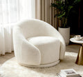 VANOMi Swivel Accent Chairs for Living Room, 34" Swivel Barrel Chair Oversized Armchairs Modern Boucel Reading Chairs for Bedroom, Corner, Apartment, Cream White