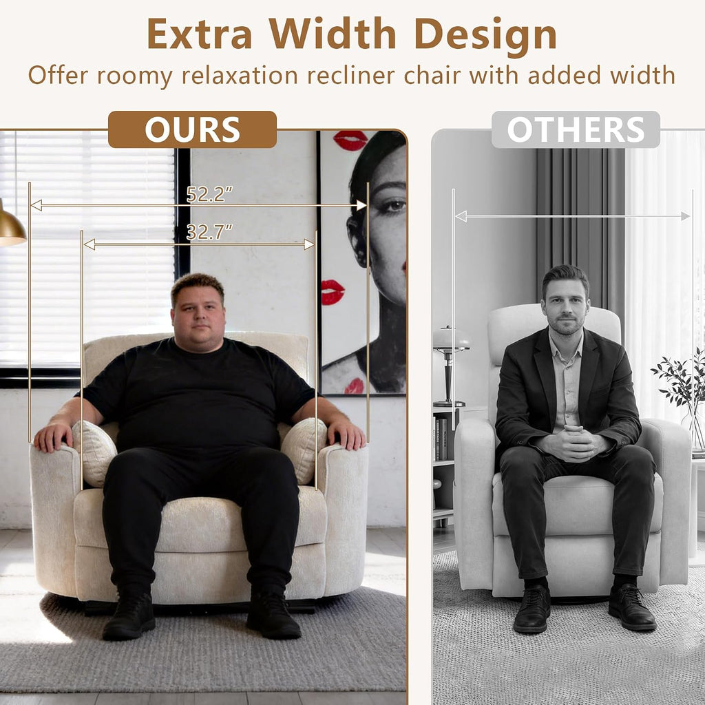 450lbs Oversized Power Recliner Chair for Big and Tall Adults, 52" Extra Wide Electric Recliner with USB & Type-C Ports, Chenille Fabric Single Sofa Chair for Living Room & Bedroom (Beige)