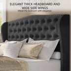 BRELTAM Upholstered Queen Size Bed Frame Velvet Tufted Platform Bed Frame with Wingback Headboard & Footboard, with Deep Button Tufted & Nailhead Wooden Slats Support, No Box Spring Needed,Grey