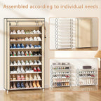 Laiensia 9-Tier Shoe Rack ，Space Saving Shoe Storage Organizer Non-Woven Cover Shoe Shelf Holds 36-45 Pairs for Bedroom, Hallway, Entryway, Beige