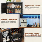 Unikito 72" Tall Kitchen Pantry Cabinet with LED Light & Power Outlet | Black and Rustic, Coffee Bar Hutch with Microwave Stand, Wine Rack, Drawers, Storage Shelves Cupboard for Dining Room