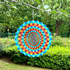 3D Wind Spinner Rainbow Mandala Stainless Steel Metal Wind Spinner Kinetic Metal Art Multi-Color Geometric Pattern Hanging Ornament for Yard Garden Patio