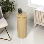 JONATHAN Y Miles Modern 22.75" Glossy Almond Metal Round Drink Table with Cylinder Mushroom Pedestal, Small Accent Side Table for Living Room and Bedroom, Minimalist Martini Cocktail Table END1008C