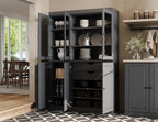 Palace Imports 100% Solid 2-Drawer Pantry, 3 Glass & 3 Wood Doors, Gray, 48.5" w, Renewable Eco-Friendly Wood, Made in Brazil