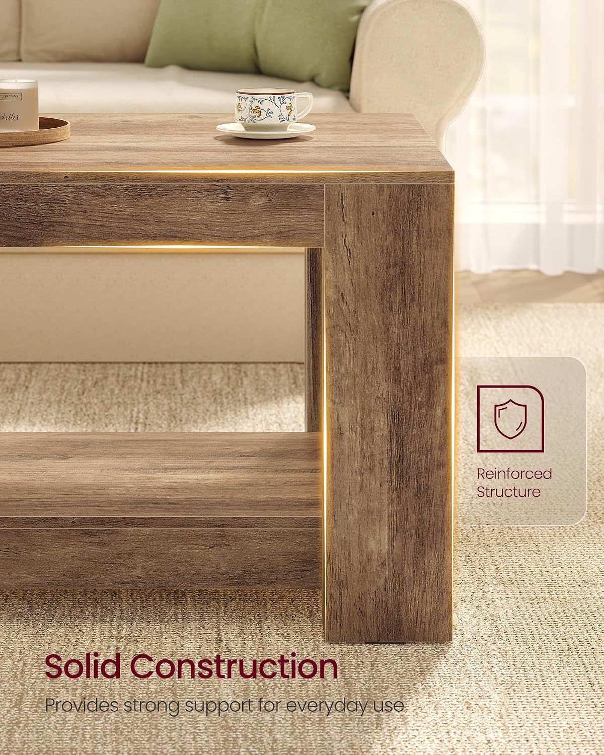 VASAGLE Coffee Table, 2-Tier Center Table with Rustic Charm and Clean Lines