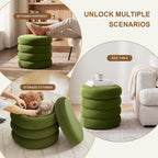 Velvet Storage Ottoman Set of 2, Compact Round Tufted Pair with Removable Lids for Lounge, Dorm and Entryway, Olive Green