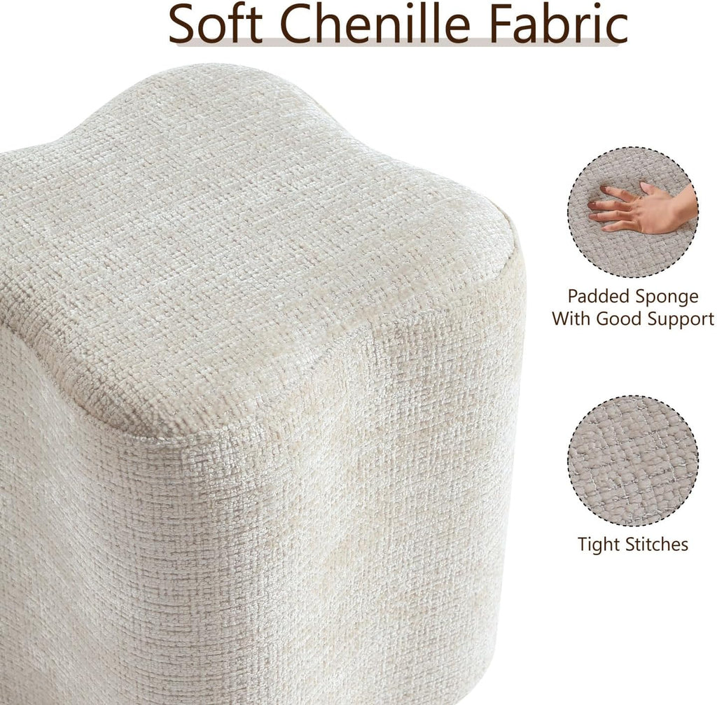 Get Set Style 14.4 Inch Flowers Shaped Ottoman,Modern Chenille Ottoman Vanity Stool for Living Room Comfortable Pouf Extra Seating,Stylish Sofa Foot Rest (Beige)