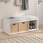 Furinno Cubicle Storage Bench, Shoe Bench with Padded Seat Cushion, 3-Cube Open Shelves Entryway Bench, for Closet, Entryway, Living Room, White