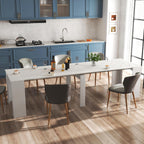 JOYSOURCE Extendable Dining Room Table for up to 12 People 20-119 inch Adjustable Large Extra Long Rectangular Space Saving Folding Dinner Table for Kitchen, Dining Room White Marble Finish