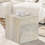 Meridian Furniture 99029Travertine-ET Piazza Collection Art Deco Indoor/Outdoor Concrete End Table with Travertine Finish, 16" W x 16" D x 16" H, Travertine