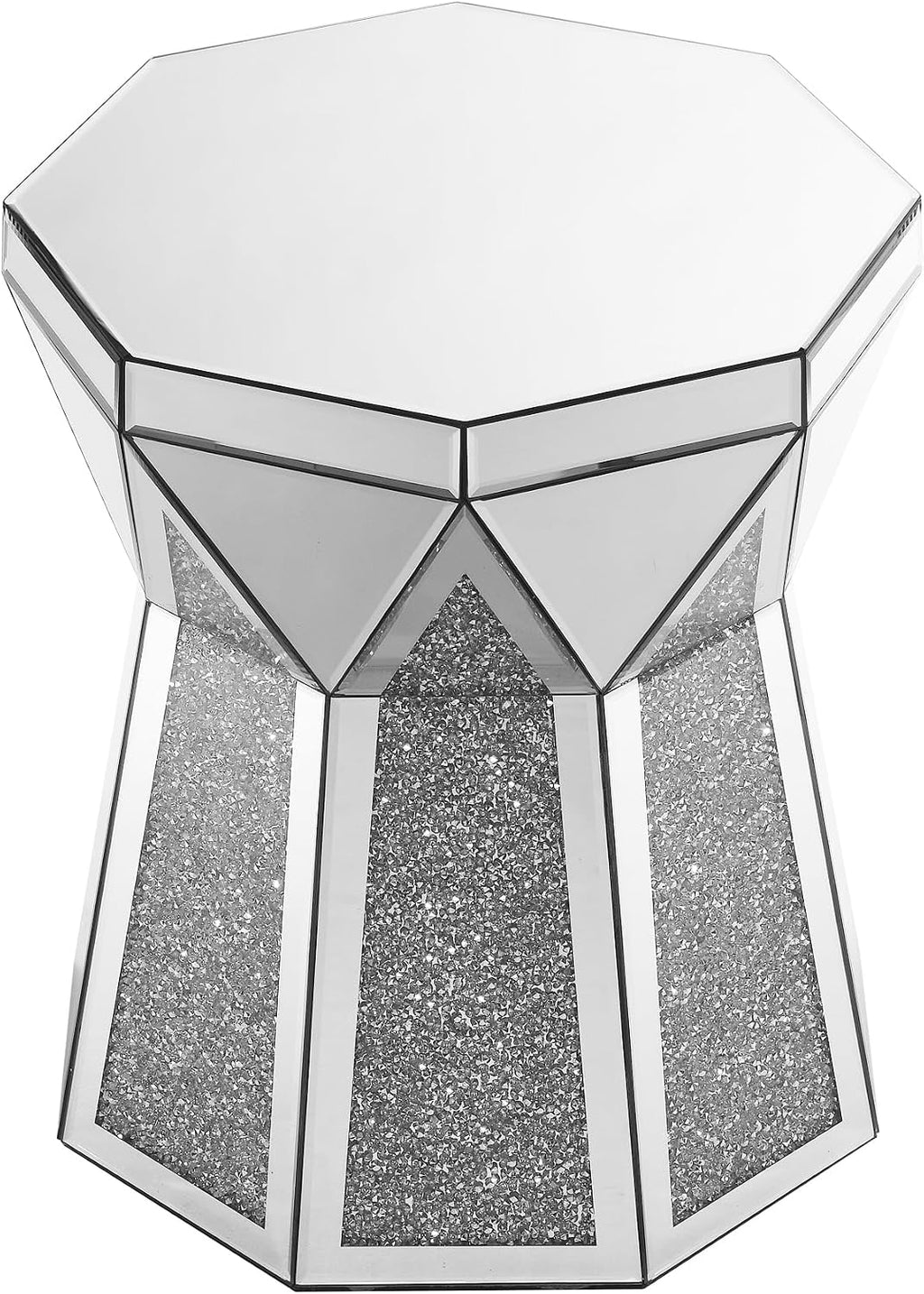 Mirrored End Tables with Polygonal Shaped,Mirrored Sofa Bedside Table Accent Table,Smooth Mirror Finish for Bedroom,Living Room