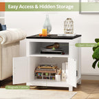 End Table with Charging Station, 23.6''W Large Sofa Side Table with Barn Door, Farmhouse Nightstand for Living Room, Bedroom
