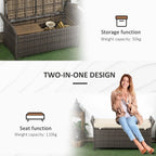 27 Gallon Patio Wicker Storage Bench, Outdoor PE Rattan Patio Furniture, 2 in 1 Large Capacity Rectangle Garden Storage Box with Handles and Cushion, Cream White