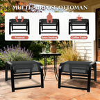 Assembled Patio Outdoor Ottoman 2 Set, Portable Footstools Textliene Metal Foot Rest Black