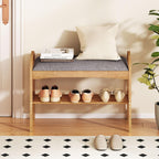 Giantex Shoe Rack Bench, Bamboo 2-Tier Entryway Bench with Padded Cushion, Shoe Storage Bench for Hallway, Closet, Foyer, Living Room, Bedroom, Mudroom